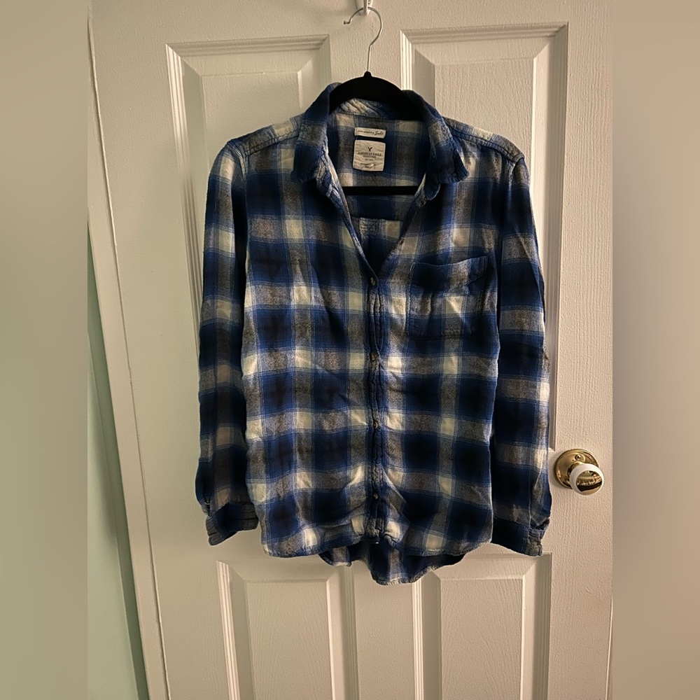 American Eagle Ladied Ahh-Mazingly Soft Boyfriend Fit Long Sleeved Plaid Shirt